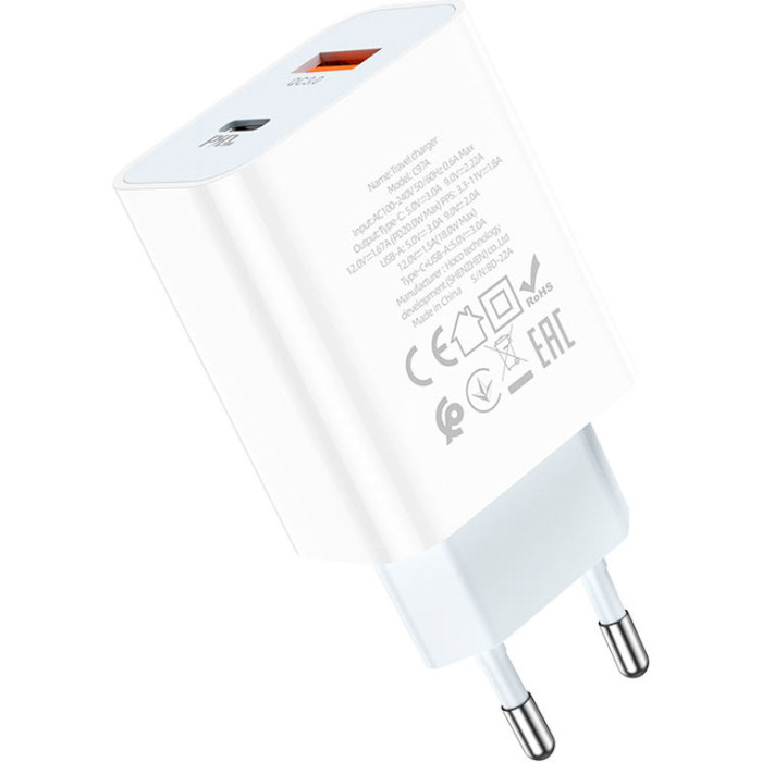 Зарядний пристрій HOCO C97A 1xUSB-A, 1xUSB-C, PD20W, QC3.0 White (6931474766076)