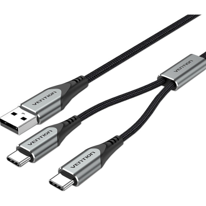 Кабель VENTION 2-in-1 USB-A to Dual USB-C Y-Splitter Cable 1м Gray (CQOHF)