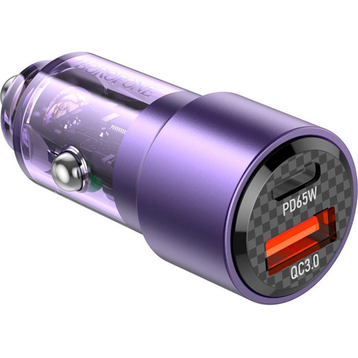 Автомобильное зарядное устройство BOROFONE BZ20A Smart 1xUSB-A, 1xUSB-C, PD65W, QC3.0, 83W Transparent Purple