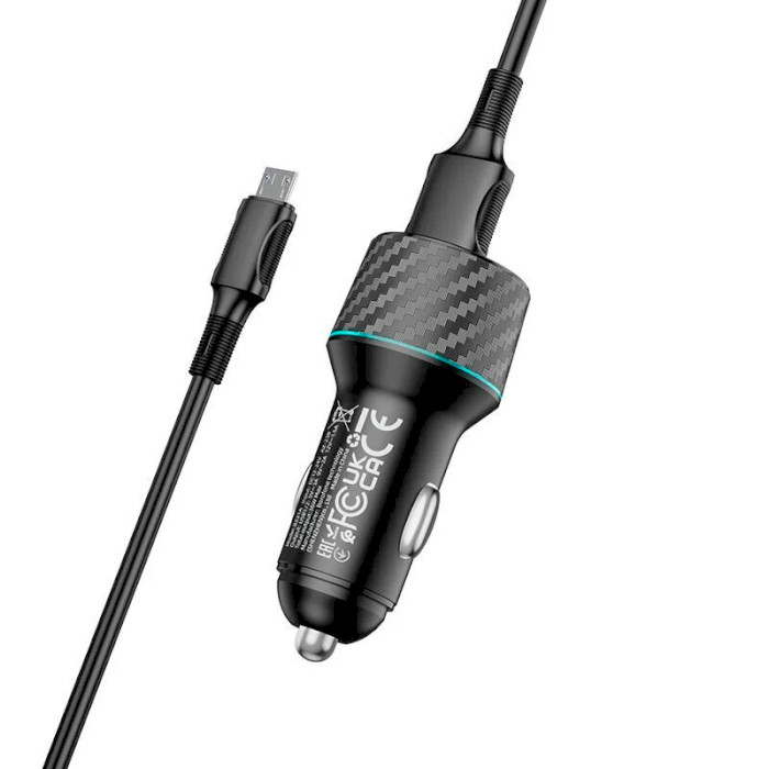 Автомобільний зарядний пристрій BOROFONE BZ21A Brilliant 2xUSB-A, QC3.0, 36W Black w/Micro-USB cable (BZ21AMB)