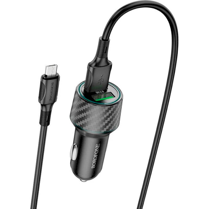 Автомобільний зарядний пристрій BOROFONE BZ21A Brilliant 2xUSB-A, QC3.0, 36W Black w/Micro-USB cable (BZ21AMB)