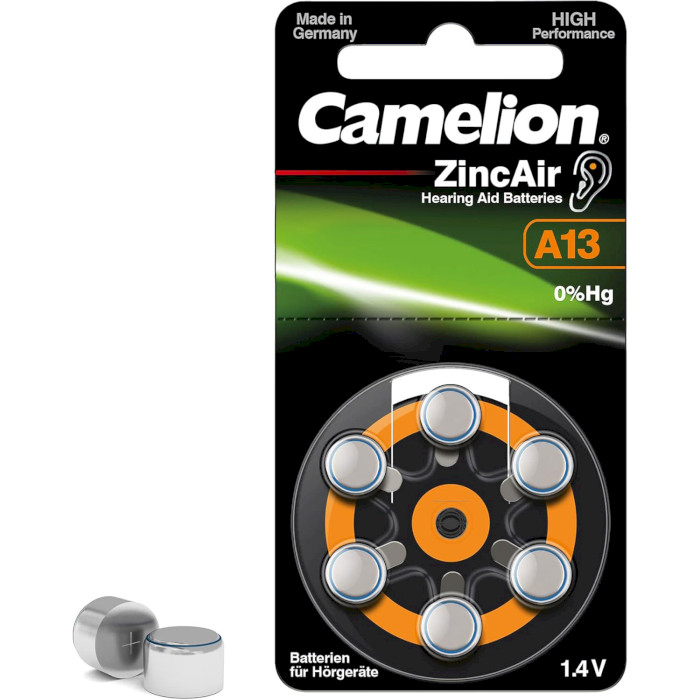 Батарейка для слухових апаратів CAMELION Zinc-Air 13 6шт/уп (15056013)