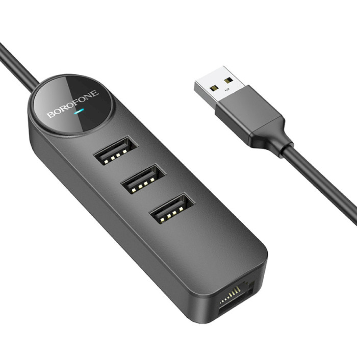 Сетевой адаптер с USB-хабом BOROFONE DH6 Erudite USB-A to 3xUSB2.0, 1xLAN (1.2m)