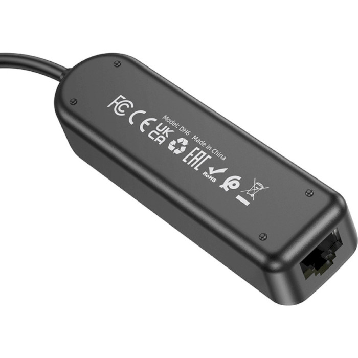 Сетевой адаптер с USB-хабом BOROFONE DH6 Erudite USB-A to 3xUSB2.0, 1xLAN (1.2m)