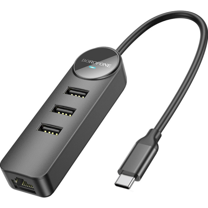 Мережевий адаптер з USB-хабом BOROFONE DH6 Erudite USB-C to 3xUSB2.0, 1xLAN (0.2m)