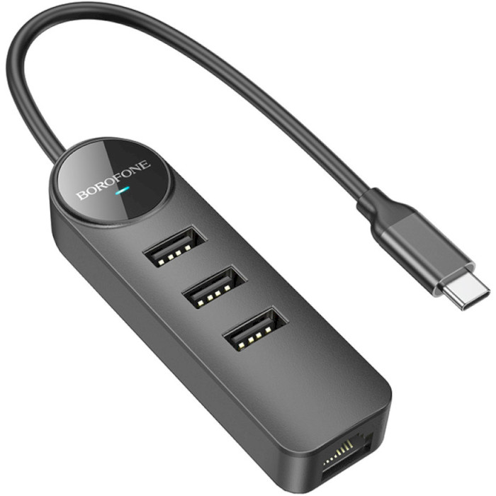 Мережевий адаптер з USB-хабом BOROFONE DH6 Erudite USB-C to 3xUSB2.0, 1xLAN (0.2m)