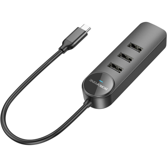 Мережевий адаптер з USB-хабом BOROFONE DH6 Erudite USB-C to 3xUSB2.0, 1xLAN (0.2m)