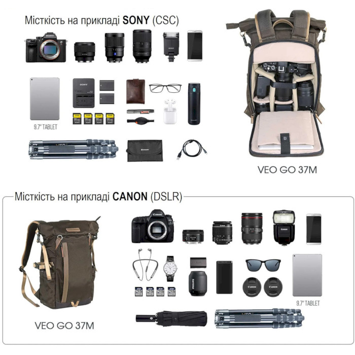Рюкзак для фото-видеотехники VANGUARD VEO Go 37M Khaki/Green
