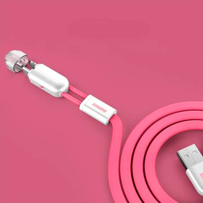 Кабель REMAX Gemini USB-A to Lightning/Micro-USB 0.1м Pink (RC-025T)