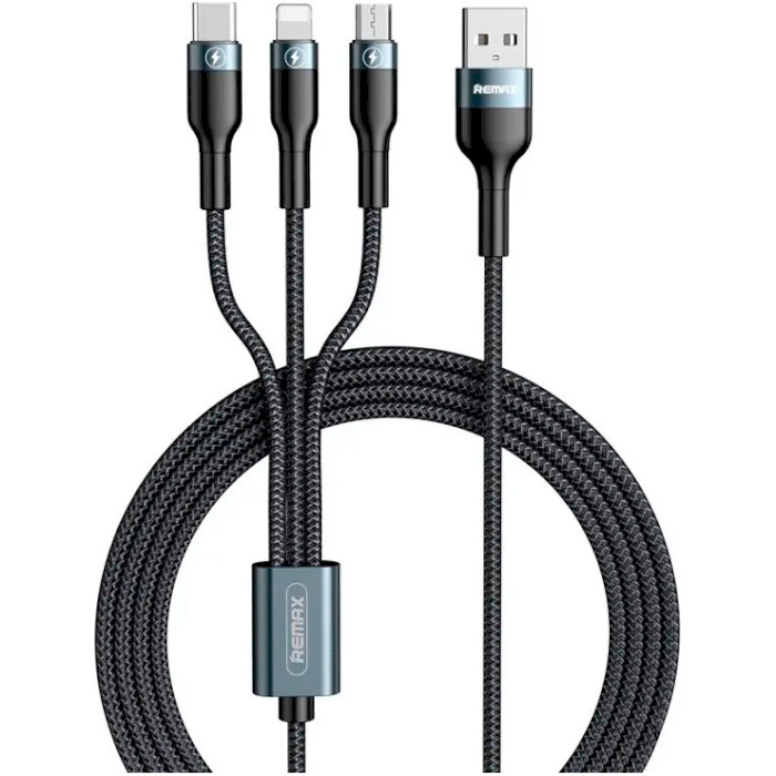 Кабель REMAX Speed 3-in-1 USB-A to Lightning/Micro-USB/Type-C 1.2м Black (RC-186TH)