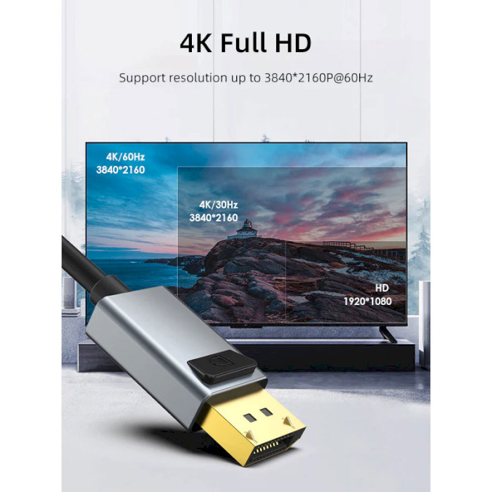 Адаптер CABLETIME 4K 60Hz DisplayPort - HDMI Gray (CP20A)