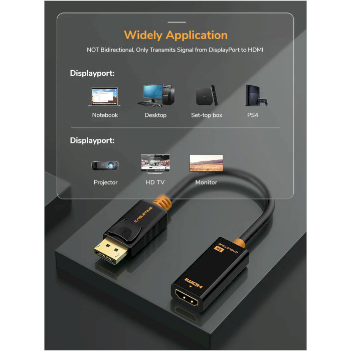 Адаптер CABLETIME 4K 60Hz DisplayPort - HDMI Black (CP21B)