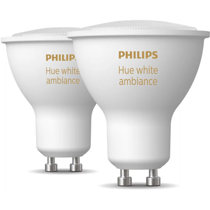 Комплект умных ламп PHILIPS HUE White Ambience GU10 5W 2200-6500K 2шт (929001953310)