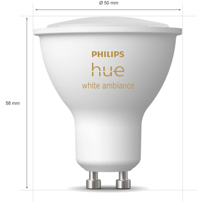 Умная лампа PHILIPS HUE White Ambience GU10 5W 2200-6500K (929001953309)