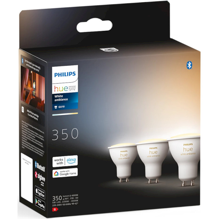 Комплект розумних ламп PHILIPS HUE White Ambience GU10 5W 2200-6500K 3шт (929001953312)