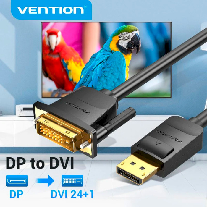 Кабель VENTION DisplayPort to DVI (24+1) DisplayPort - DVI 2м Black (HAFBH)
