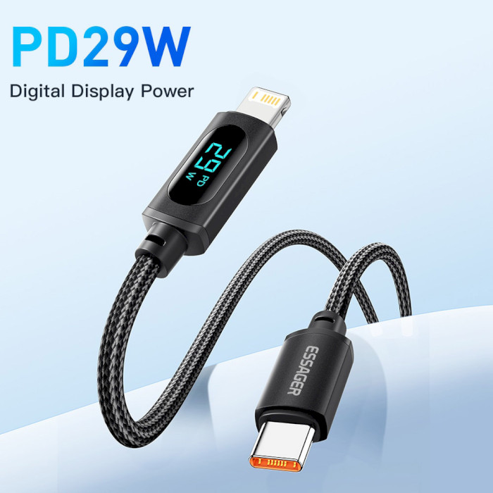 Кабель ESSAGER Enjoy LED Digital Display 29W Charging Cable Type-C to Lightning 2м (EXCTL-XYA01-P)