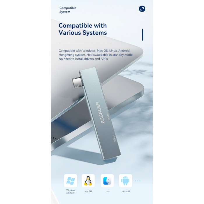 USB-хаб ESSAGER 3-in-1 USB-C to 3xUSB-A OTG Charging Hub Gray (EHBC03-FY0G-P)