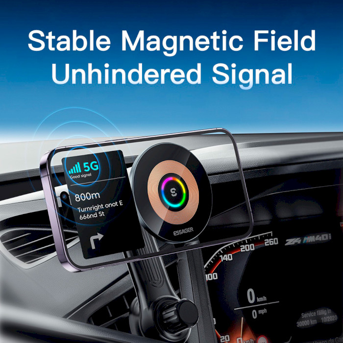 Автотримач з бездротовою зарядкою ESSAGER Arpege Magnetic Wirless Car Charger with Phone Holder Black