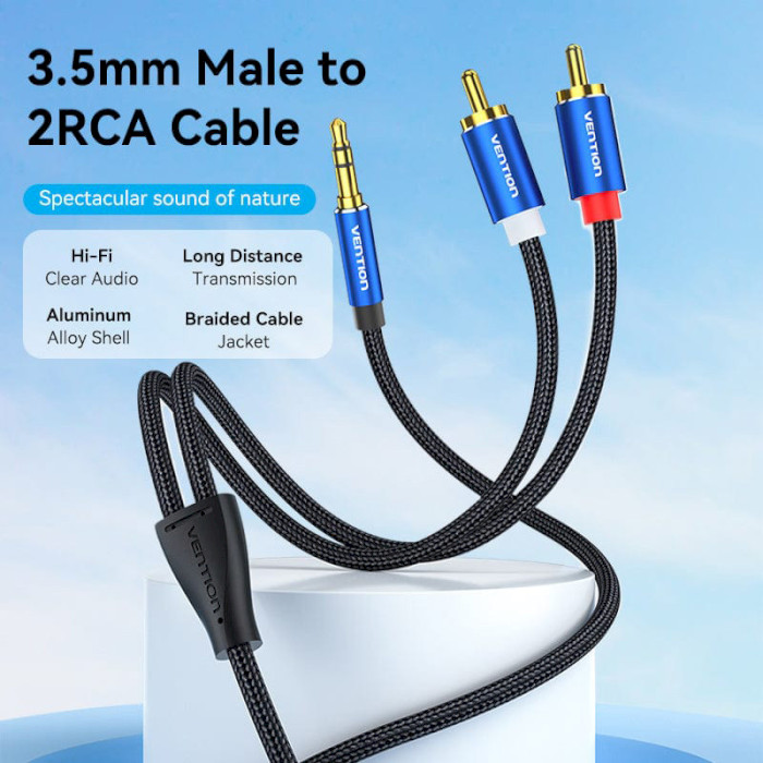 Кабель VENTION 3.5mm Male to 2RCA Male Audio Cable mini-jack 3.5 мм - 2RCA 1.5м Blue (BCPLG)