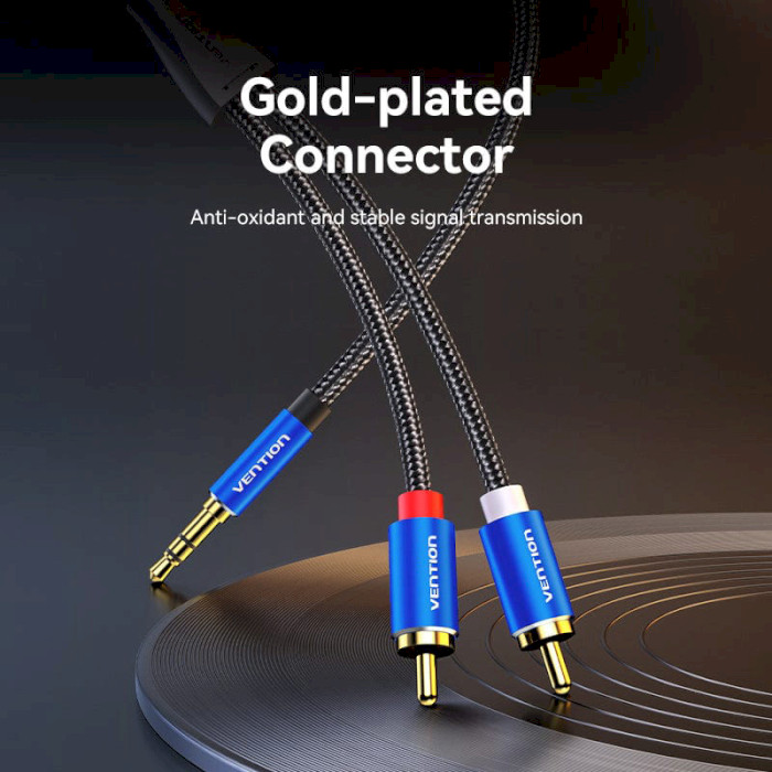 Кабель VENTION 3.5mm Male to 2RCA Male Audio Cable mini-jack 3.5 мм - 2RCA 1.5м Blue (BCPLG)