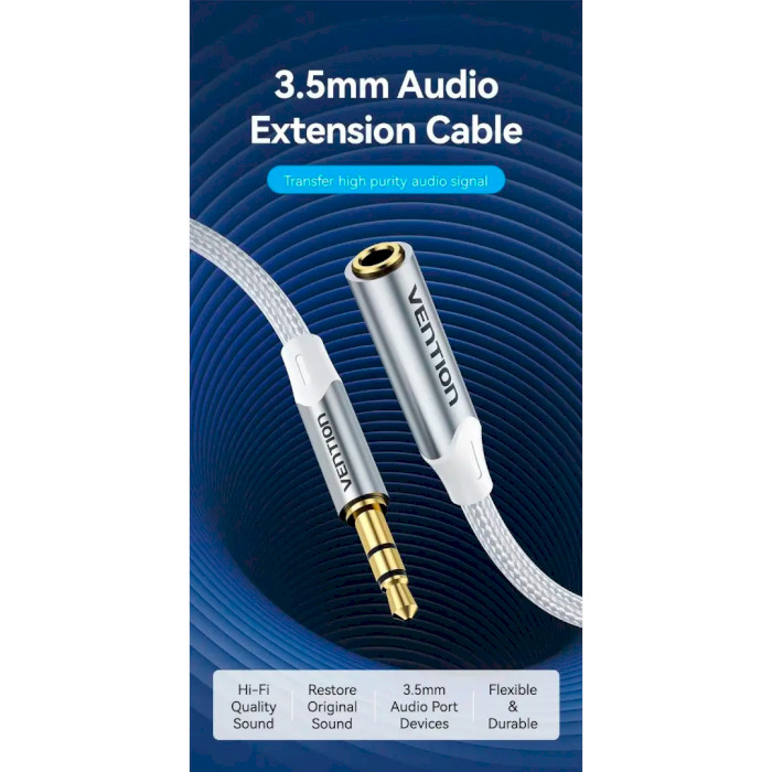 Кабель-удлинитель VENTION Audio Extension Cable mini-jack 3.5mm 1.5м Silver (BHEIG)