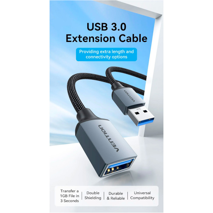 Кабель-удлинитель VENTION USB 3.0 AM/AF Extension Cable 1м Gray (CBLHF)