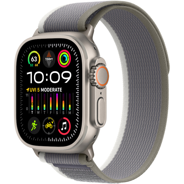 Смарт-годинник APPLE Watch Ultra 2 GPS + Cellular Titanium Case with Green/Gray Trail Loop S/M (MRF33UL/A)