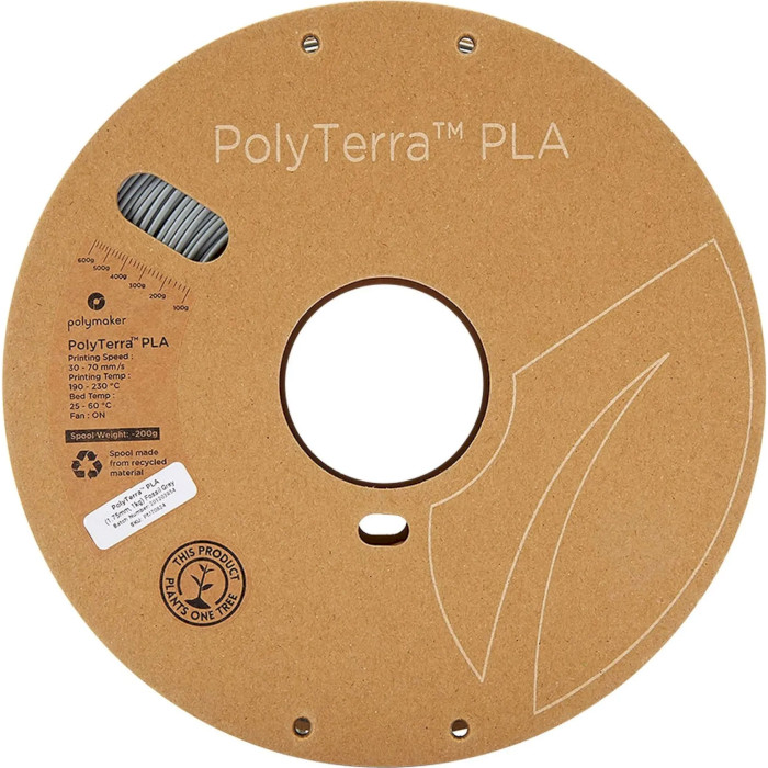Пластик (филамент) для 3D принтера POLYMAKER PolyTerra PLA 1.75mm, 1кг, Fossil Gray (PM70824)