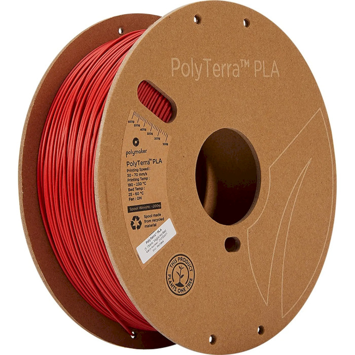 Пластик (філамент) для 3D принтера POLYMAKER PolyTerra PLA 1.75mm, 1кг, Army Red (PM70955)