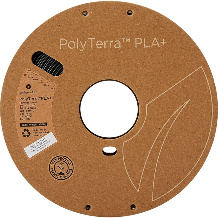 Пластик (філамент) для 3D принтера POLYMAKER PolyTerra PLA Plus 1.75mm, 1кг, Black (PM70945)