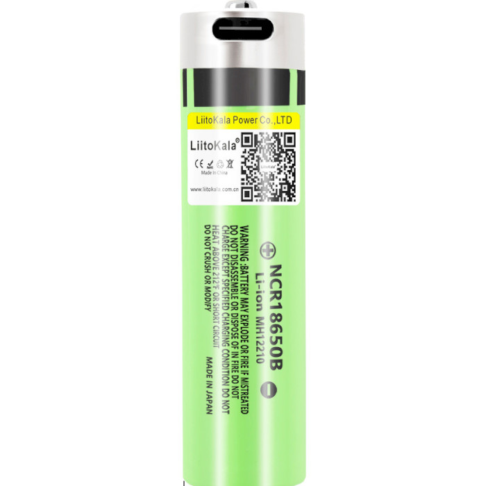 Аккумулятор LIITOKALA Li-Ion 18650 3400mAh 3.7V 5A TipTop, micro-USB зарядка (LII-34B-USB)