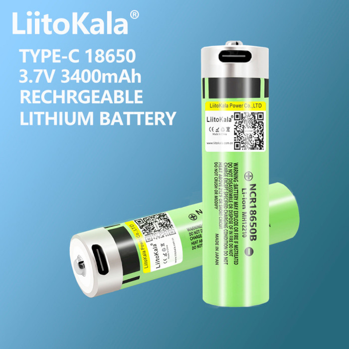 Акумулятор LIITOKALA Li-Ion 18650 3400mAh 3.7V 5A TipTop, micro-USB заряджання (LII-34B-USB)