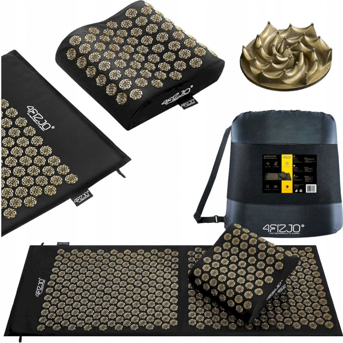 Акупунктурный коврик (аппликатор Кузнецова) с подушкой 4FIZJO Ergo Mat XL Black/Gold (4FJ0383)