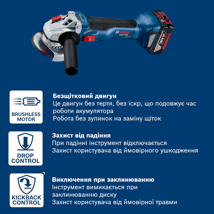 Акумуляторна кутова шліфувальна машина BOSCH GSW 18V-10 Professional (0.601.7B0.100)