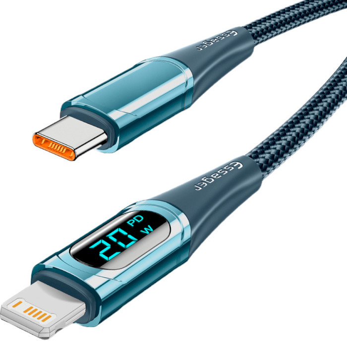 Кабель ESSAGER LED Digital Display Fast Charging Data Cable PD20 W Type-C to Lightning 1м Blue (EXCTL-YD03)