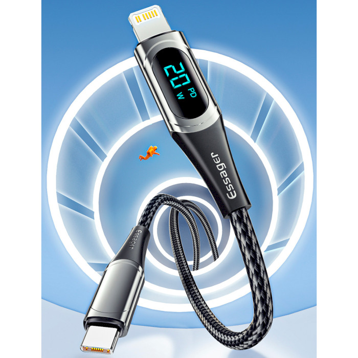 Кабель ESSAGER LED Digital Display Fast Charging Data Cable PD20 W Type-C to Lightning 1м Blue (EXCTL-YD03)