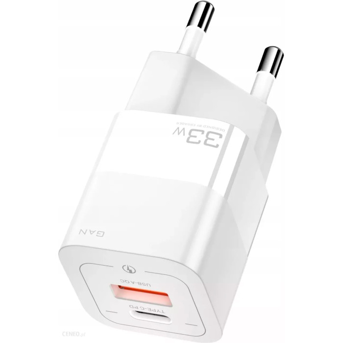 Зарядний пристрій ESSAGER Square Brick 33W 1xUSB-A, 1xUSB-C GaN Travel Charger White (ECTCA-FZB02)