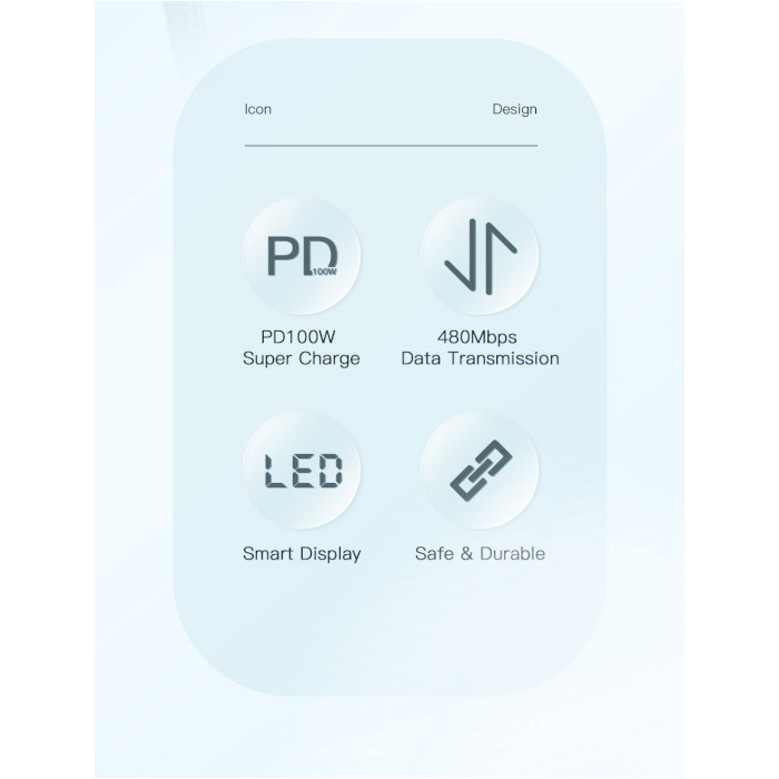 Кабель ESSAGER LED Digital Display Fast Charging Data Cable PD100W Type-C to Type-C 2м Blue (ES-XCTT1-YDA03)