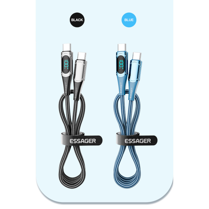 Кабель ESSAGER LED Digital Display Fast Charging Data Cable PD100W Type-C to Type-C 2м Blue (ES-XCTT1-YDA03)