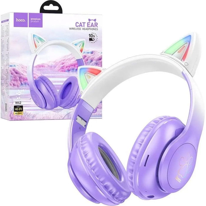 Наушники HOCO W42 Cat Ears Purple Grape