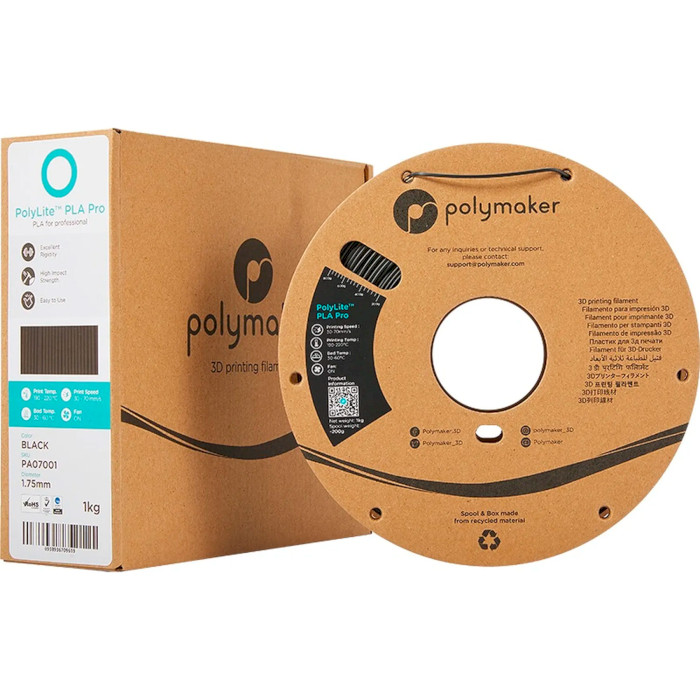 Пластик (филамент) для 3D принтера POLYMAKER PolyLite PLA Pro 1.75mm, 1кг, Black (PA07001)