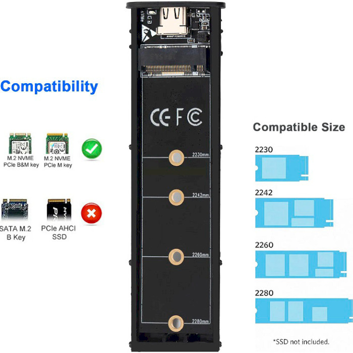 Кишеня зовнішня POWERPLANT M.2 PCIe NVMe NVMe PCIe M.2 to USB 3.1 Black (HC380428)