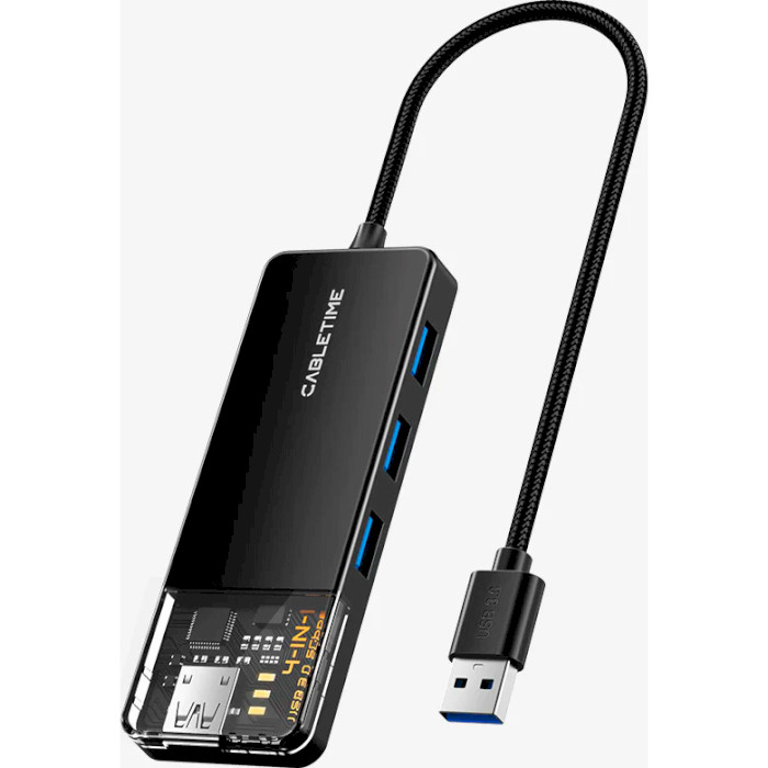 USB-хаб CABLETIME USB-A to 4xUSB3.0, 1xUSB-C Power (CB02B)