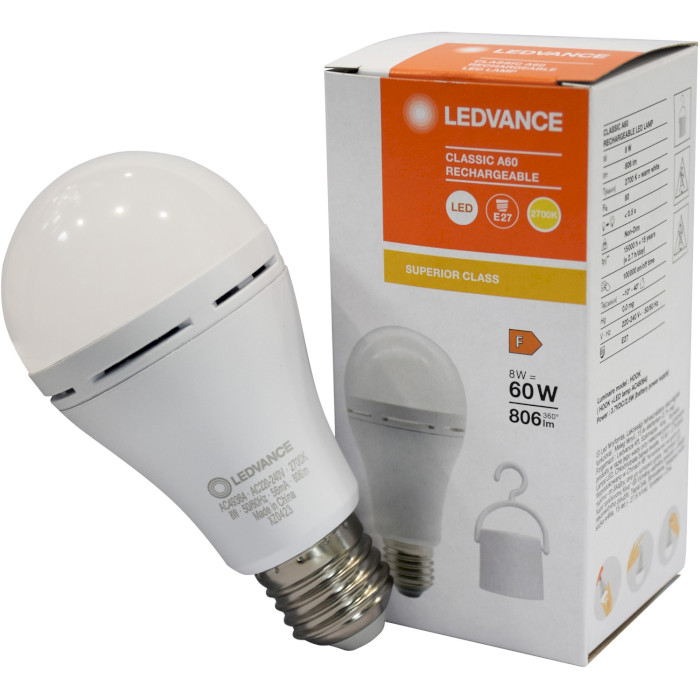 Лампа акумуляторна LED LEDVANCE Superior A60 E27 8W 2700K 220V