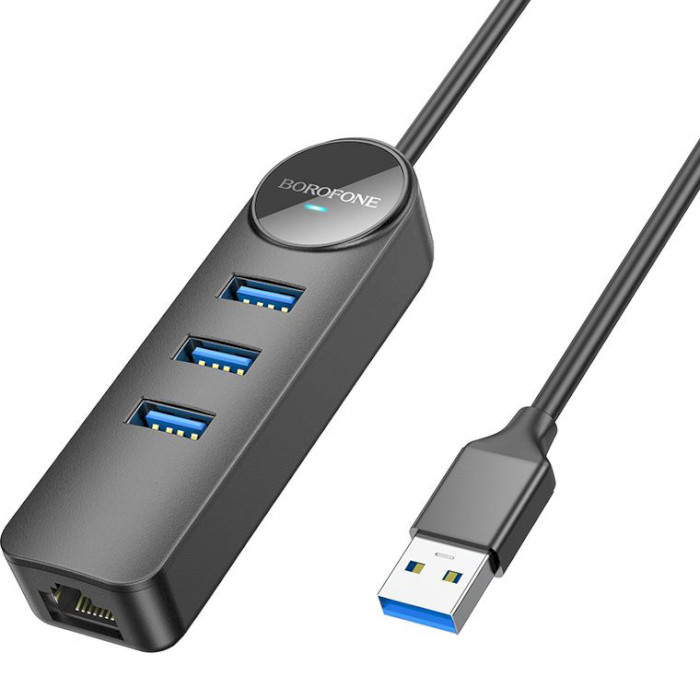 Сетевой адаптер с USB-хабом BOROFONE DH6 Erudite USB-A to 3xUSB3.0, 1xGLAN (1.2m)
