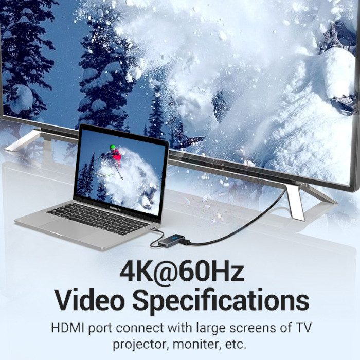 Порт-реплікатор VENTION 5-in-1 USB-C to HDMI 4K/3xUSB3.0/PD 87W Black (TFBHB)