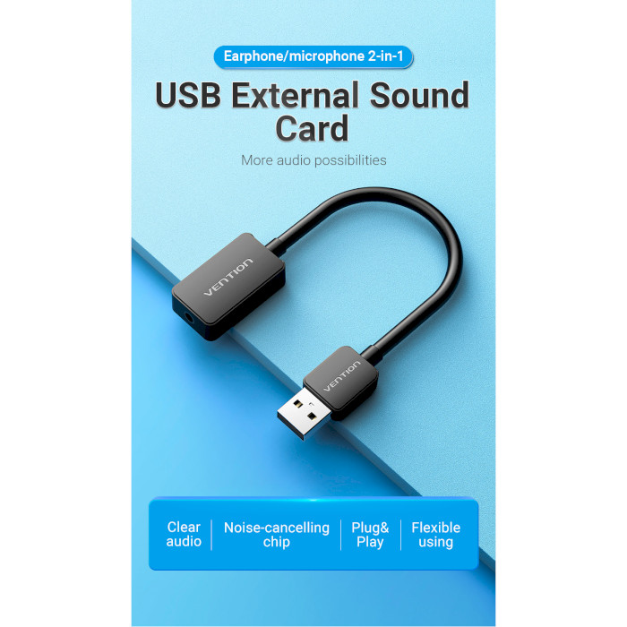 Внешняя звуковая карта VENTION USB External Sound Card Black (CDZB0)