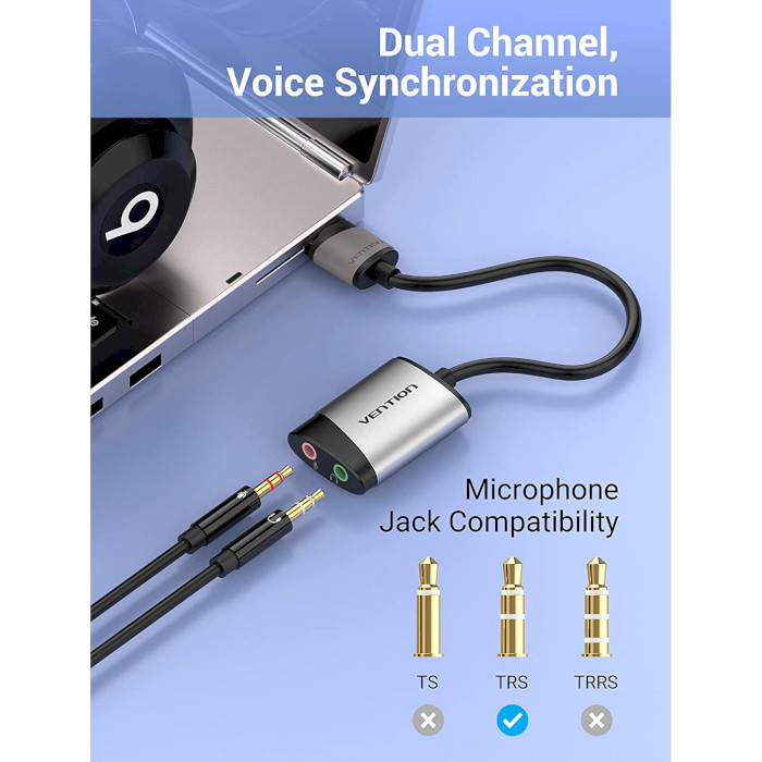 Зовнішня звукова карта VENTION USB External Sound Card Space Gray (CDKHB)