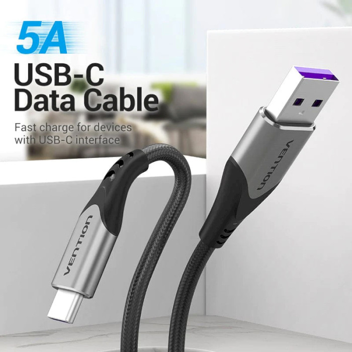 Кабель VENTION USB-A to Type-C 5A 1.5м Gray (COFHG)